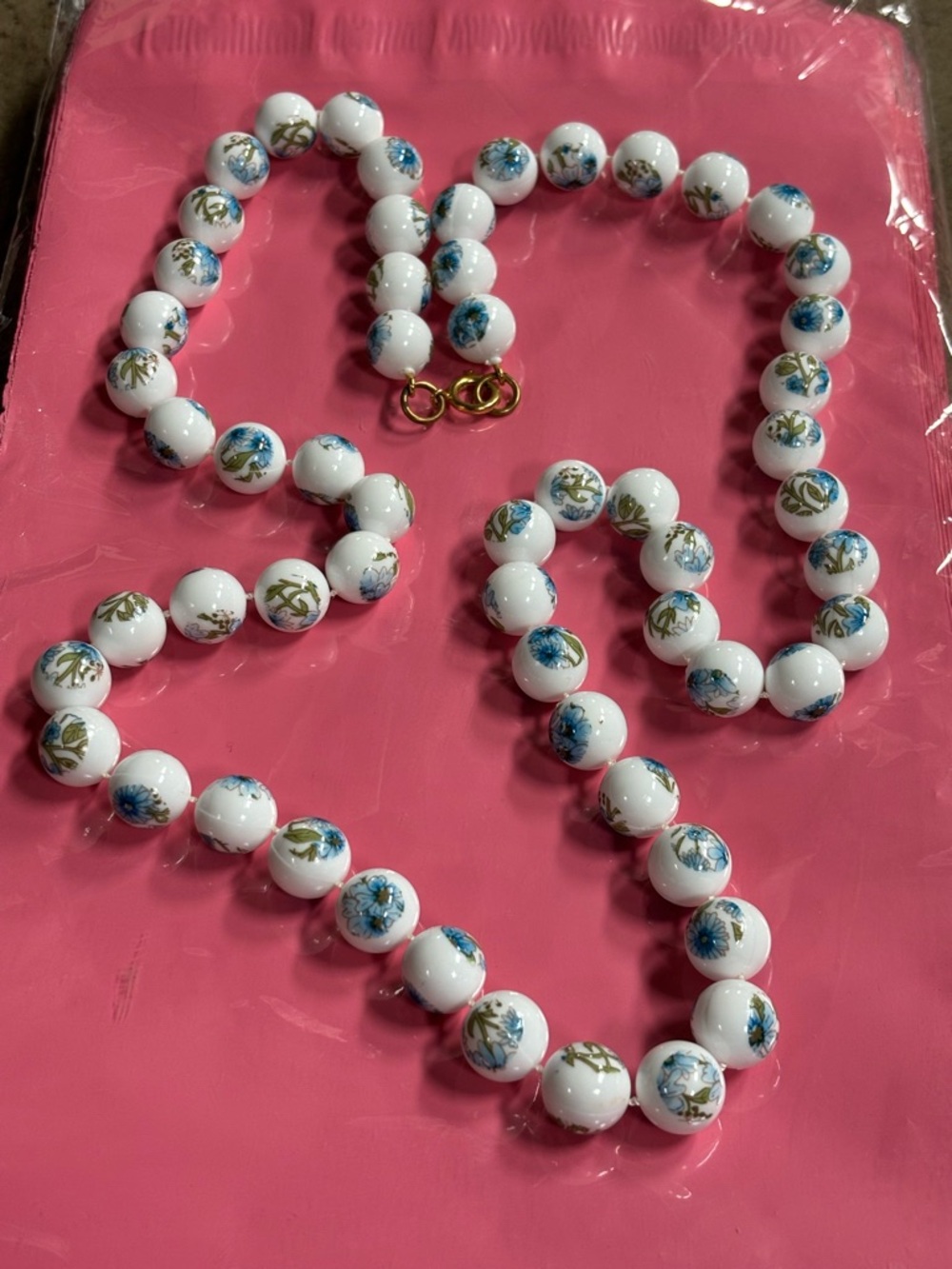Vintage White Floral Porcelain Bead Necklace